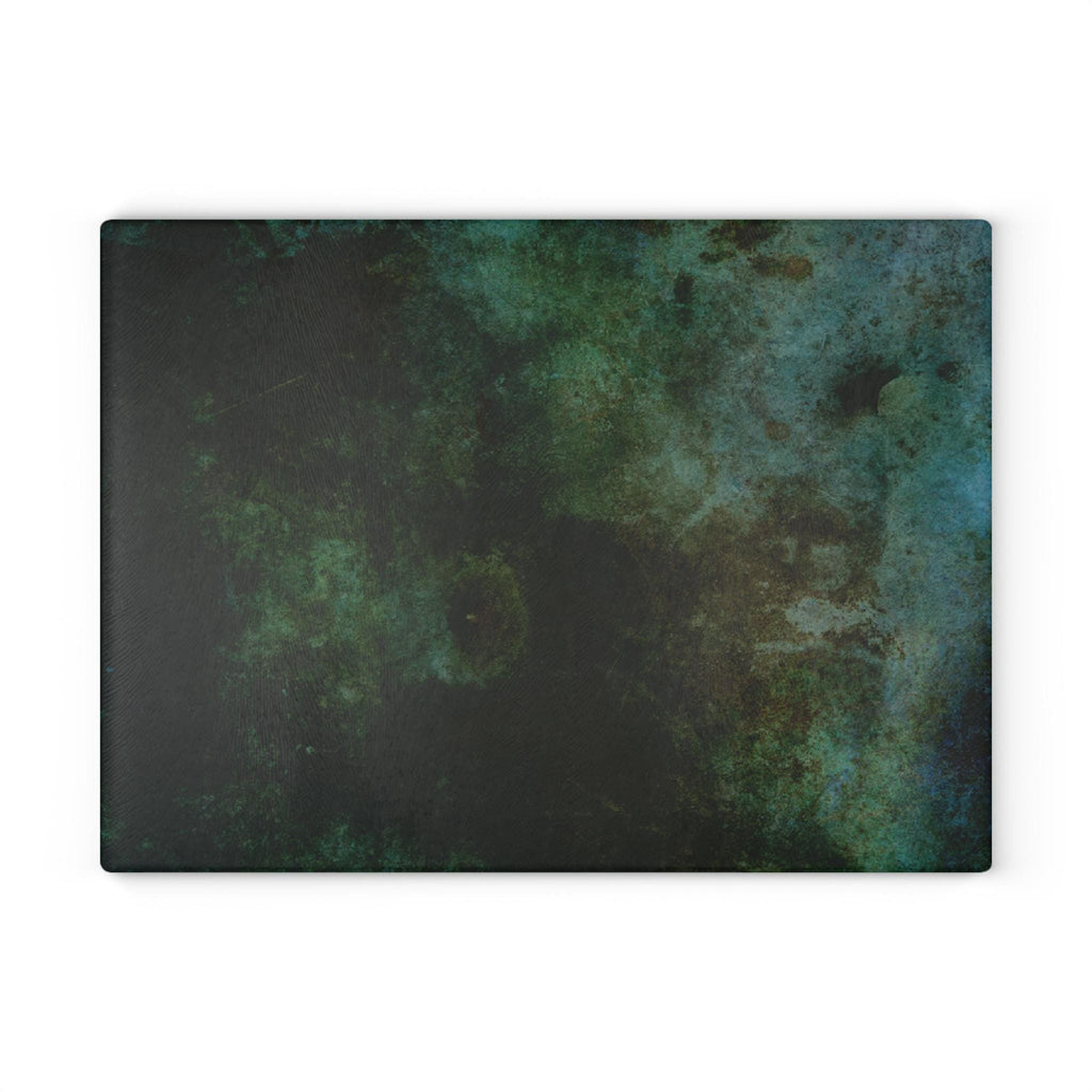 Fossil Look Glass Cutting Board: Deep Green & Blue Kitchen Decor