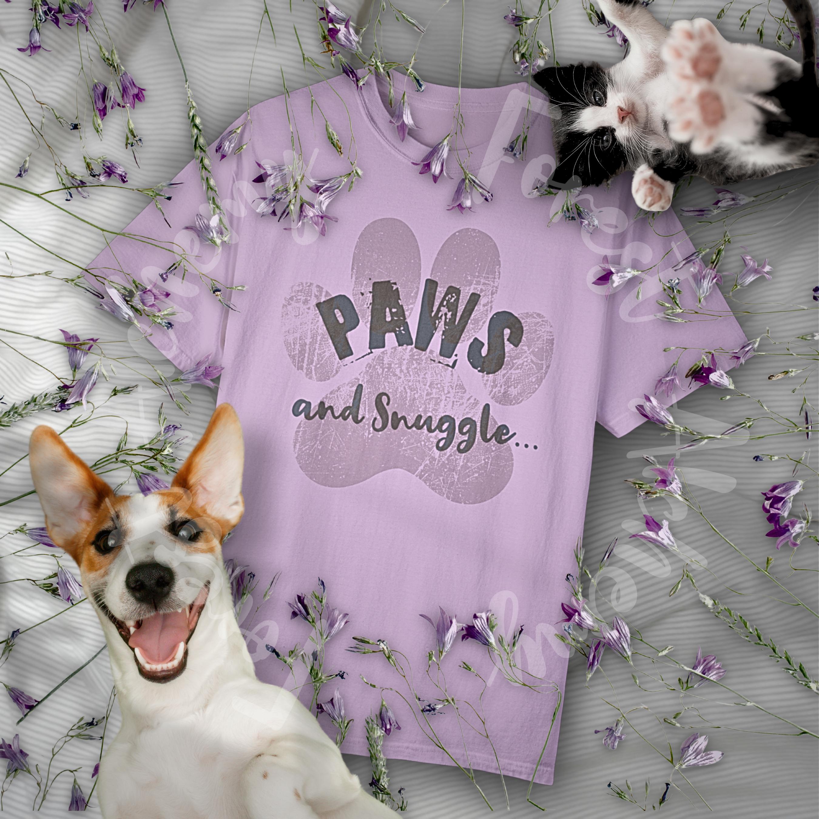 Paws and Snuggle Comfort Colors T-shirt: Pet Lover Gift