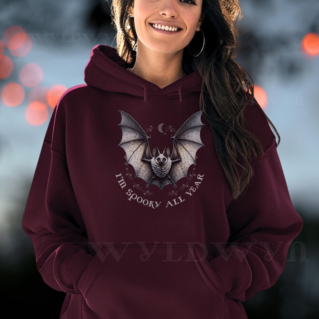 Spooky All Year Bat Hoodie – Cute Halloween Hoodie with Cozy Fit, Sustainable & Socially Conscious