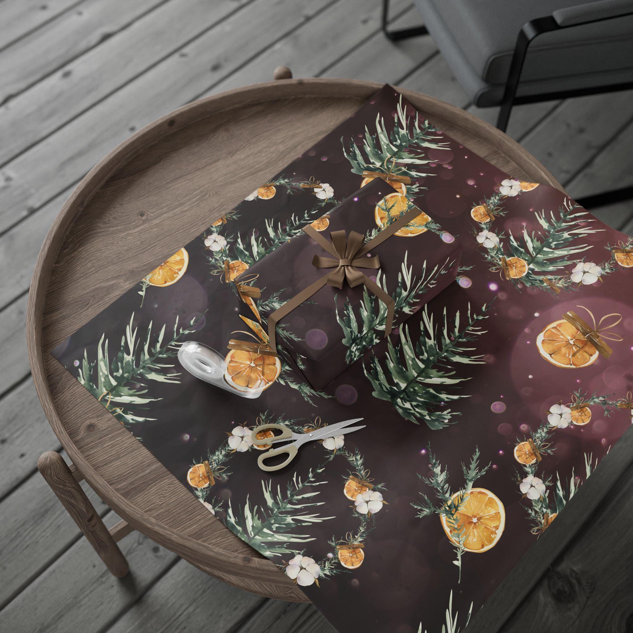 Festive Botanical Wrapping Paper for Christmas Gift Wrapping