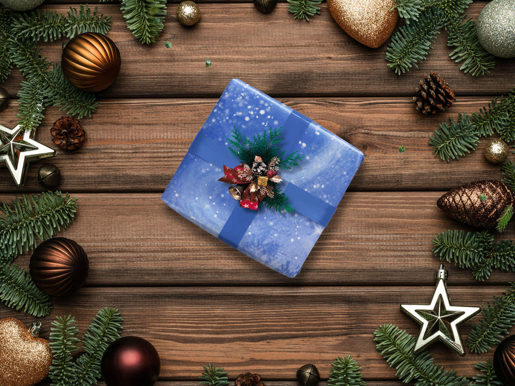Magical Blue Starry Wrapping Paper, Winter Gift Wrap, Holiday Packaging, Christmas Decor, Birthday Present, DIY Crafts