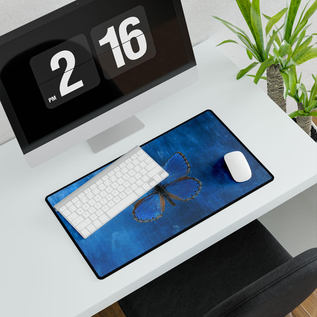 Blue Butterfly Desk Mat: Office Desk Decor, Student Gift
