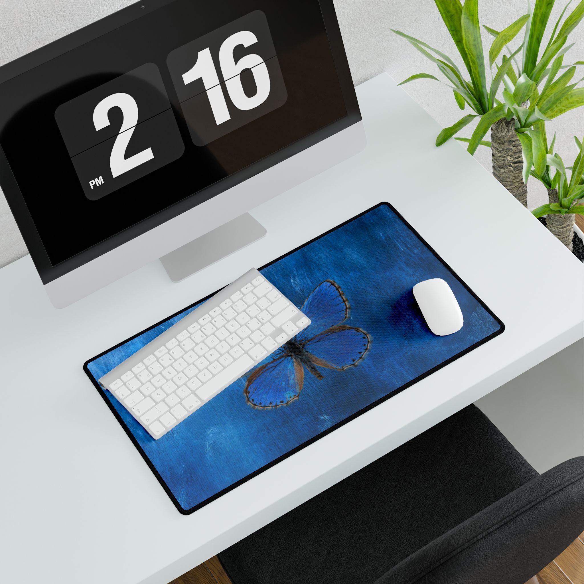 Blue Butterfly Desk Mat: Office Desk Decor, Student Gift