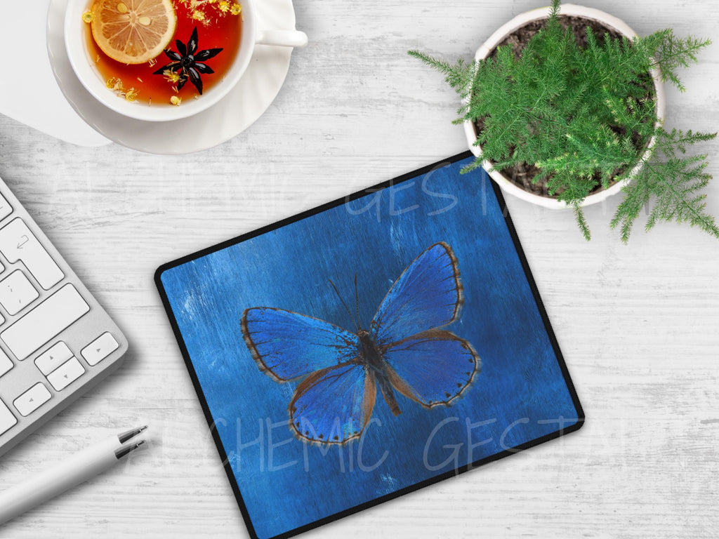 Blue Butterfly Desk Mat: Office Desk Decor, Student Gift