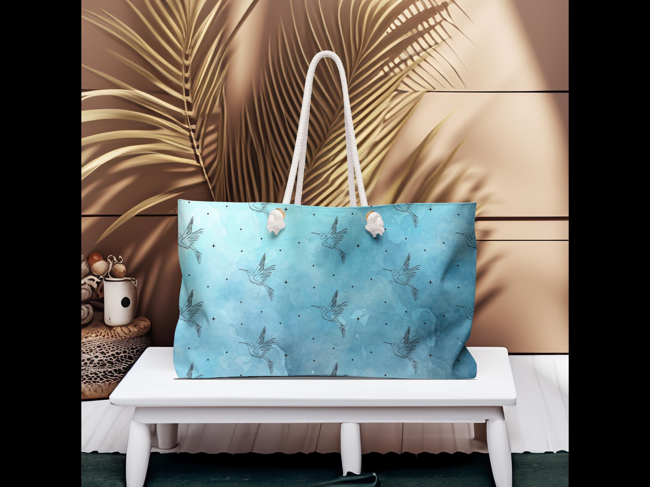 Hummingbird Weekender Bag: Blue Travel Tote, Beach Gym Overnight Bag