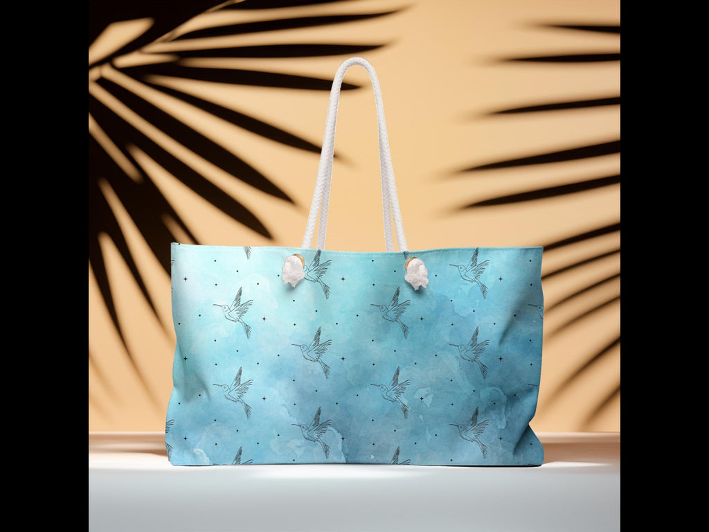 Hummingbird Weekender Bag: Blue Travel Tote, Beach Gym Overnight Bag