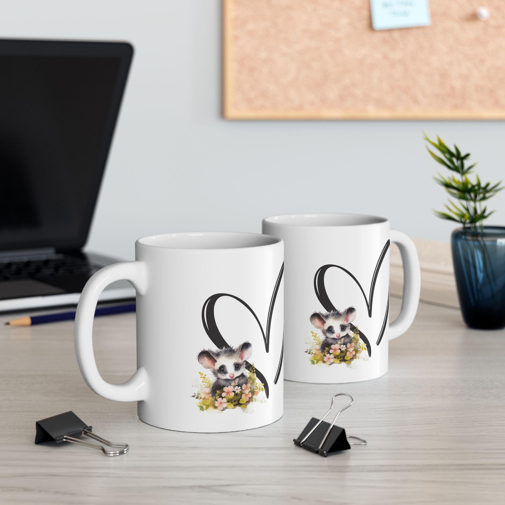 Opossum Floral Heart Ceramic Mug - Wildlife Lover Gift