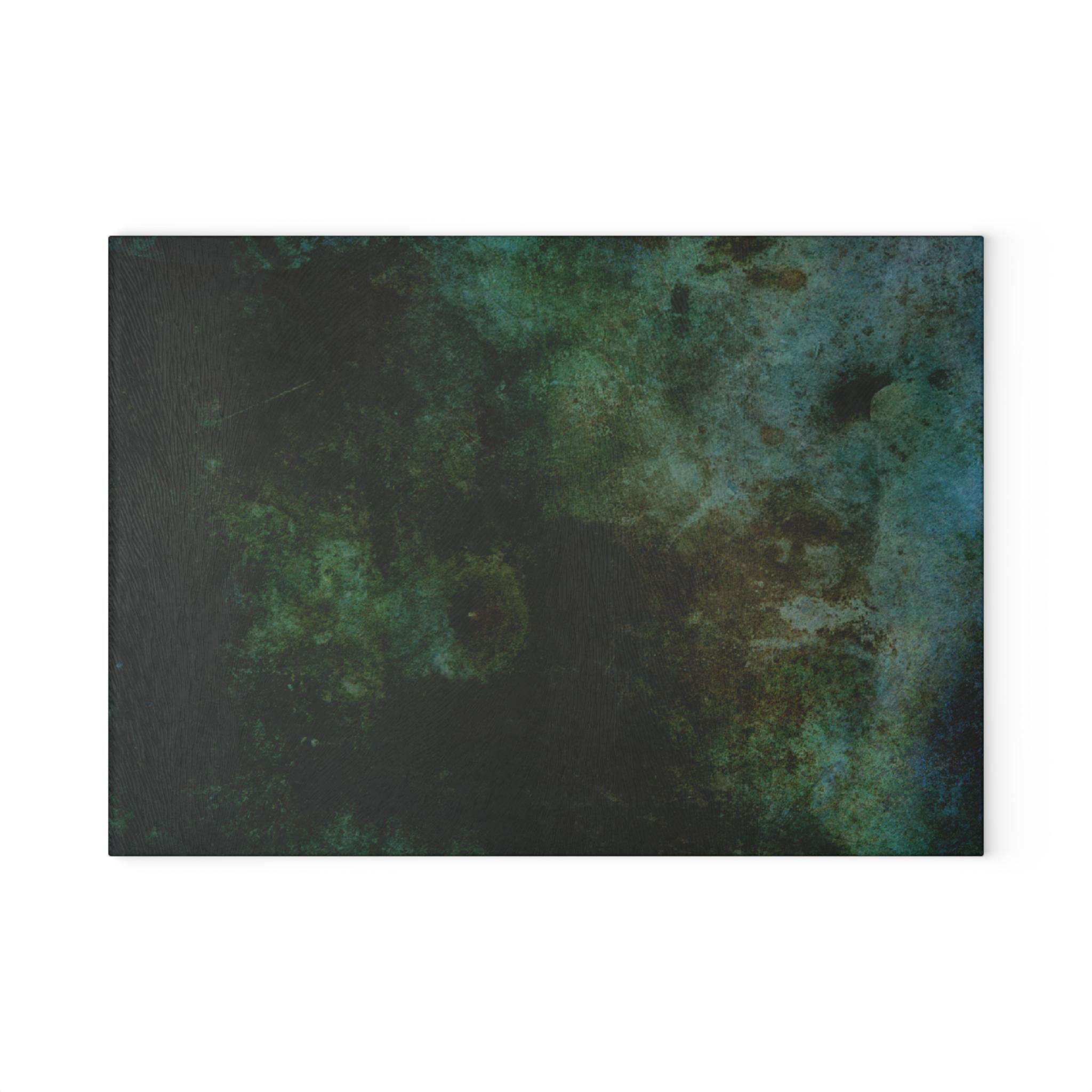Fossil Look Glass Cutting Board: Deep Green & Blue Kitchen Decor
