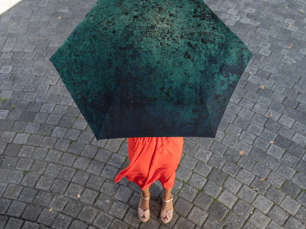Green Abstract Semi-Automatic Foldable Umbrella, Artistic Design, Windproof Travel Umbrella, Compact Parasol, Rain Accessories