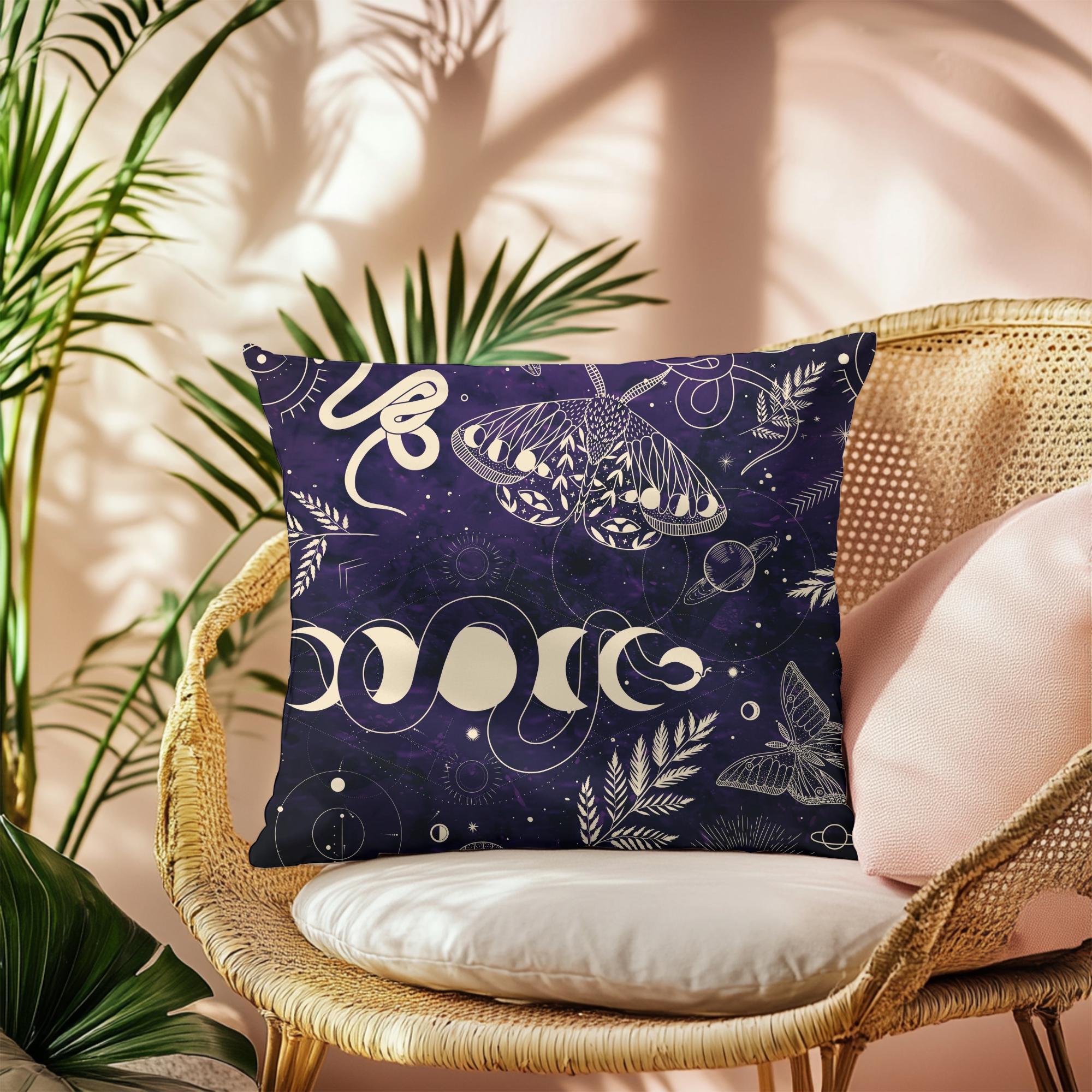 Butterfly Snake Square Pillow: Elegant Boho Home Decor