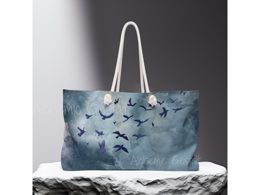 Blue Birds Weekender Bag: Watercolor Travel Tote, Stylish Luggage
