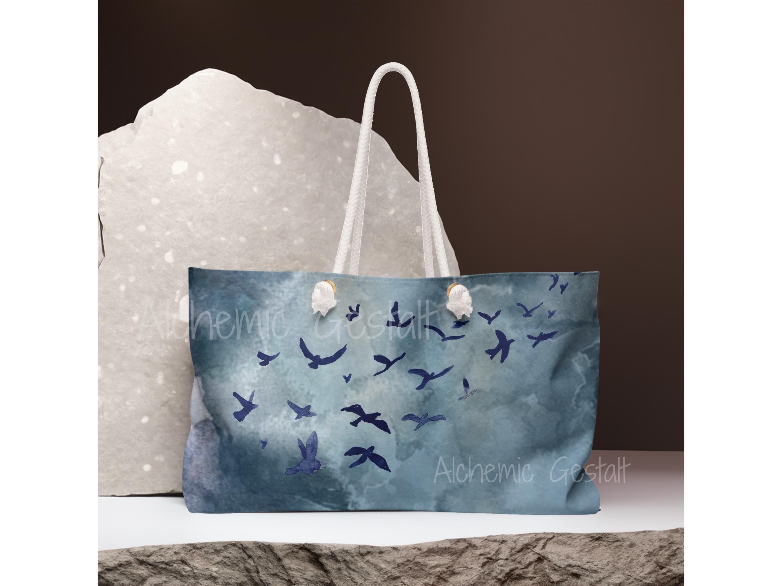 Blue Birds Weekender Bag: Watercolor Travel Tote, Stylish Luggage