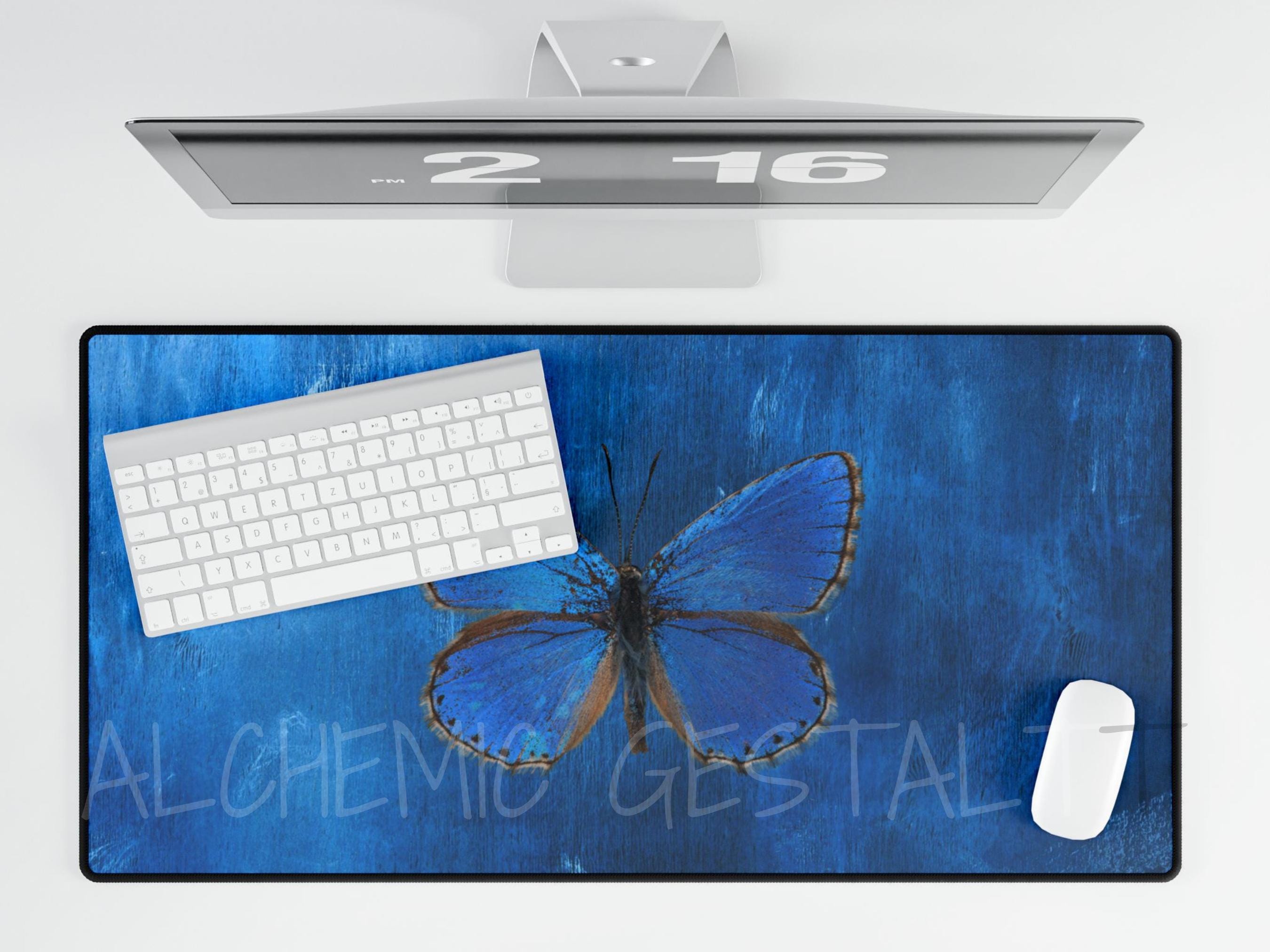 Blue Butterfly Desk Mat: Office Desk Decor, Student Gift