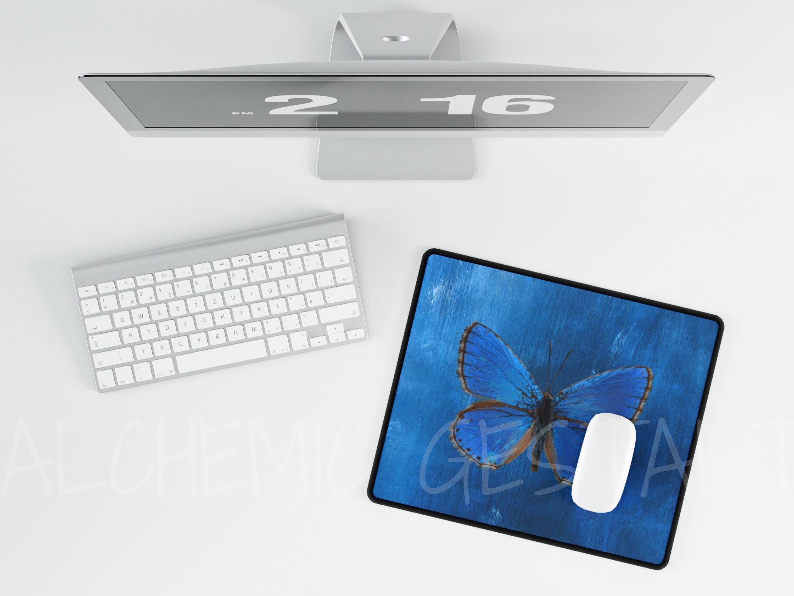 Blue Butterfly Desk Mat: Office Desk Decor, Student Gift