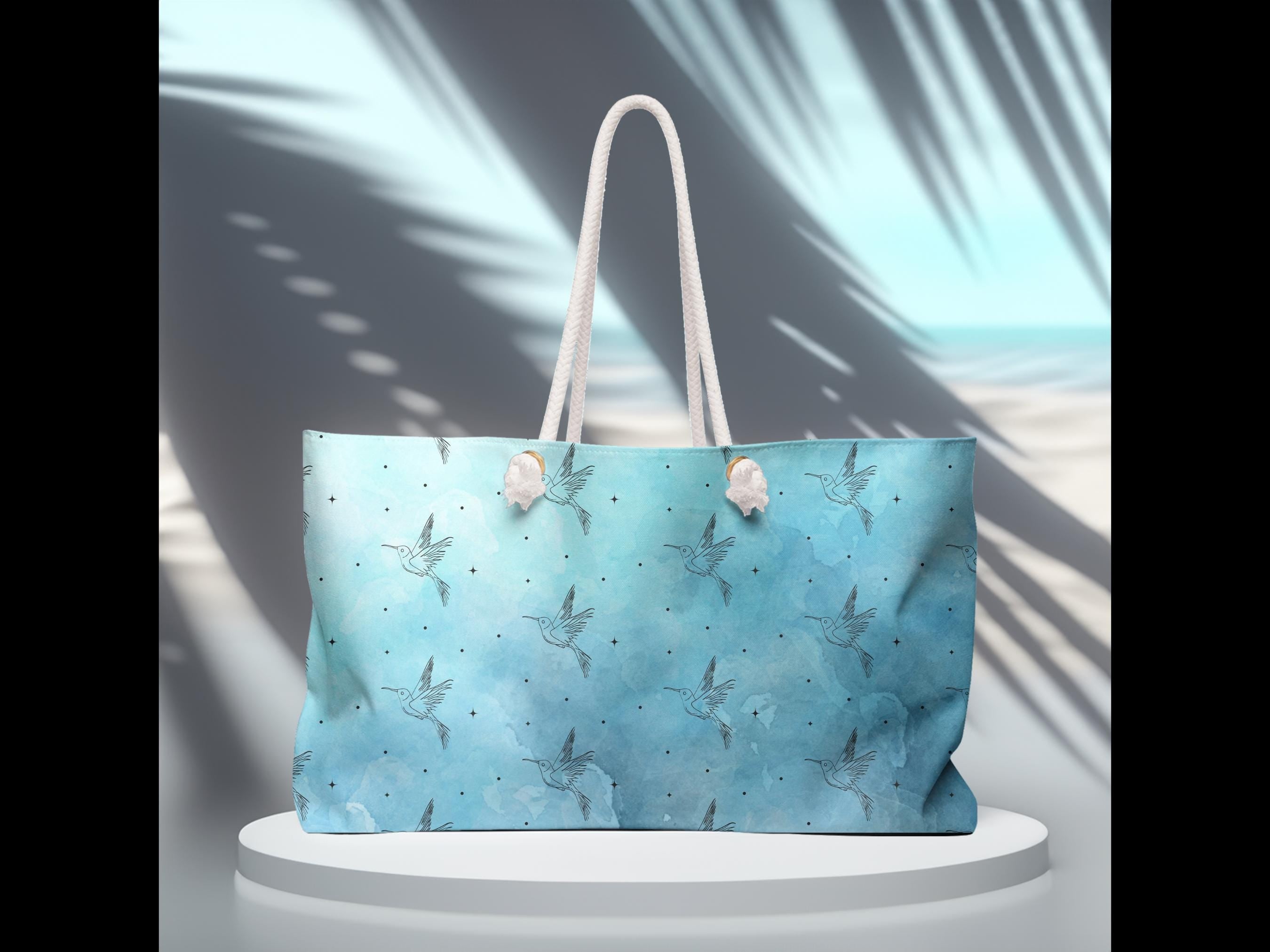 Hummingbird Weekender Bag: Blue Travel Tote, Beach Gym Overnight Bag