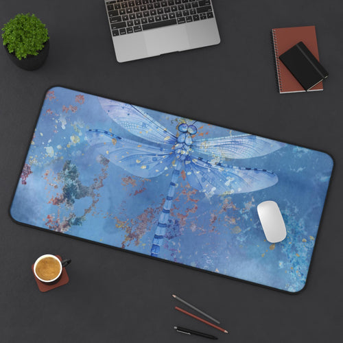 Blue Dragonfly Desk Mat: Serene Artistic Office Decor