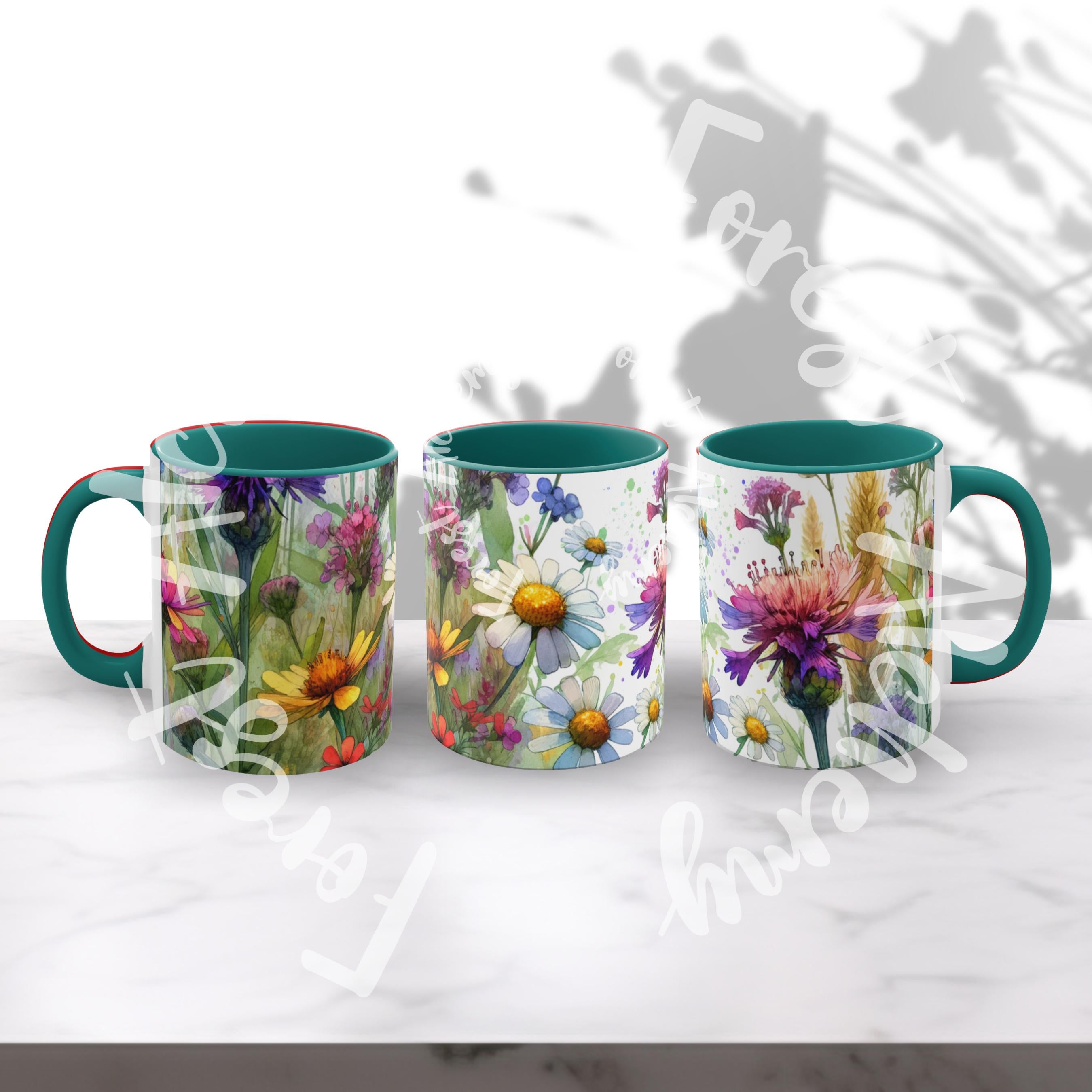 Wildflower Ceramic Mug: Vibrant Floral Design, Gardener Gift