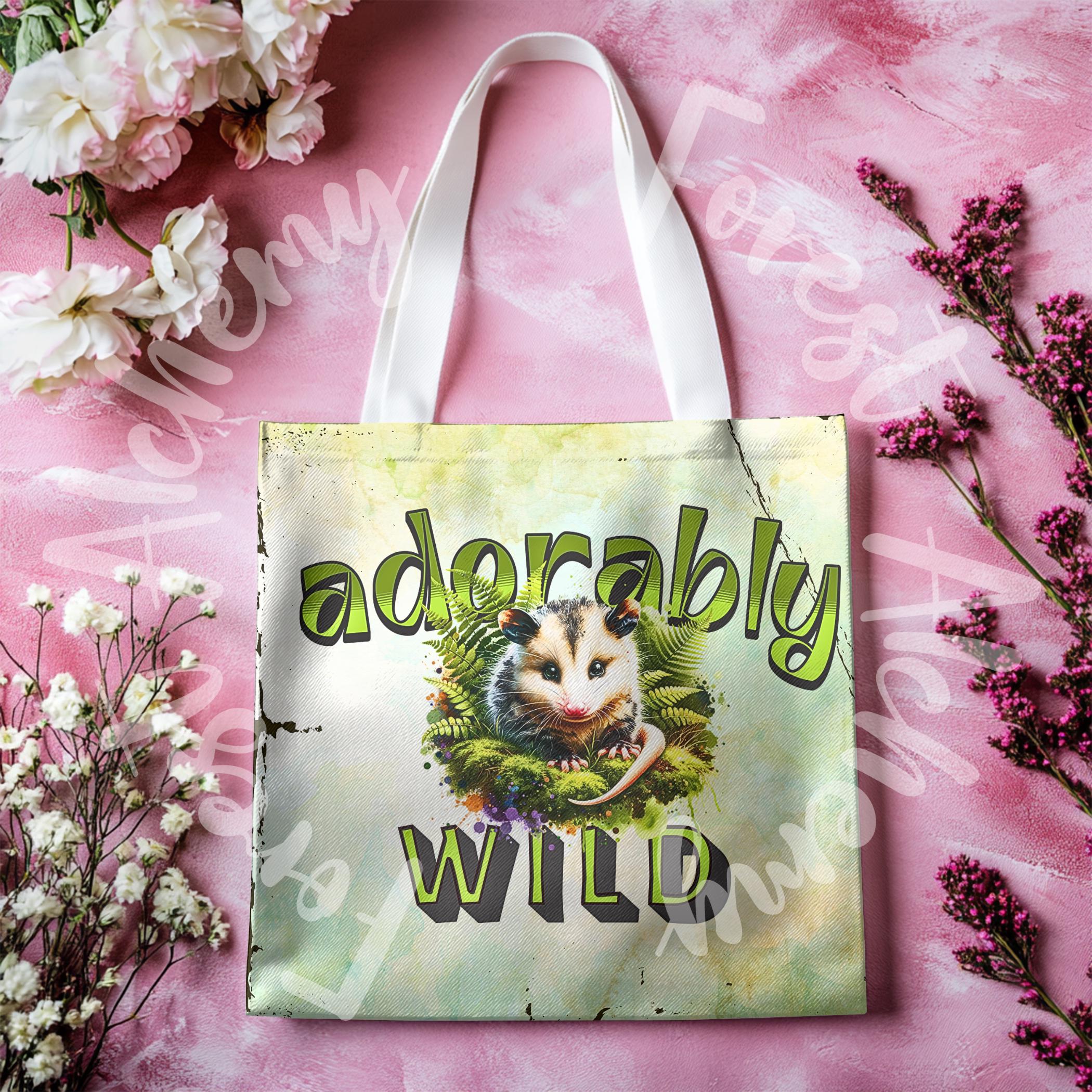 Opossum Tote Bag: Adorably Wild Moss & Fern Design