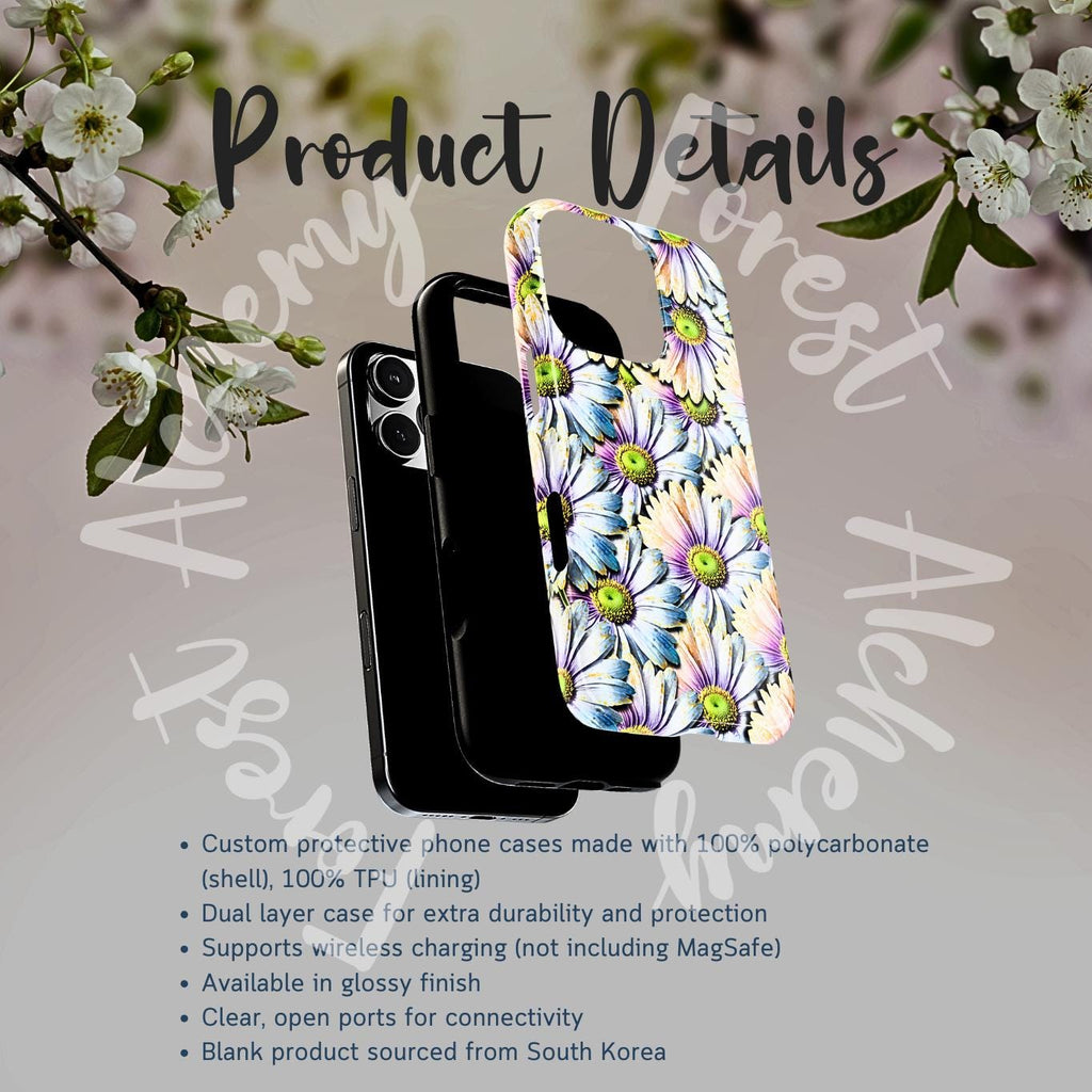 Tough Floral Phone Case – Pastel Daisy Print Protective Phone Cover | Feminine Aesthetic Gift | Durable Dual-Layer Phone Case