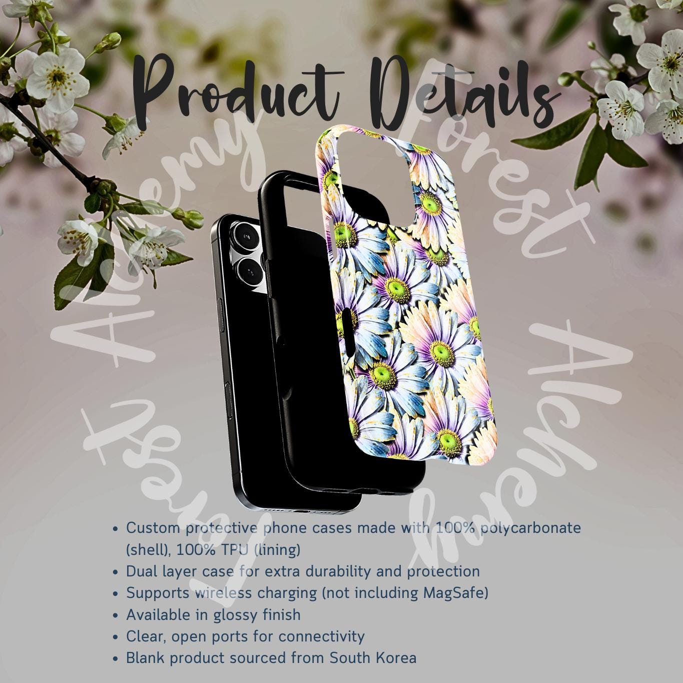Tough Floral Phone Case – Pastel Daisy Print Protective Phone Cover | Feminine Aesthetic Gift | Durable Dual-Layer Phone Case