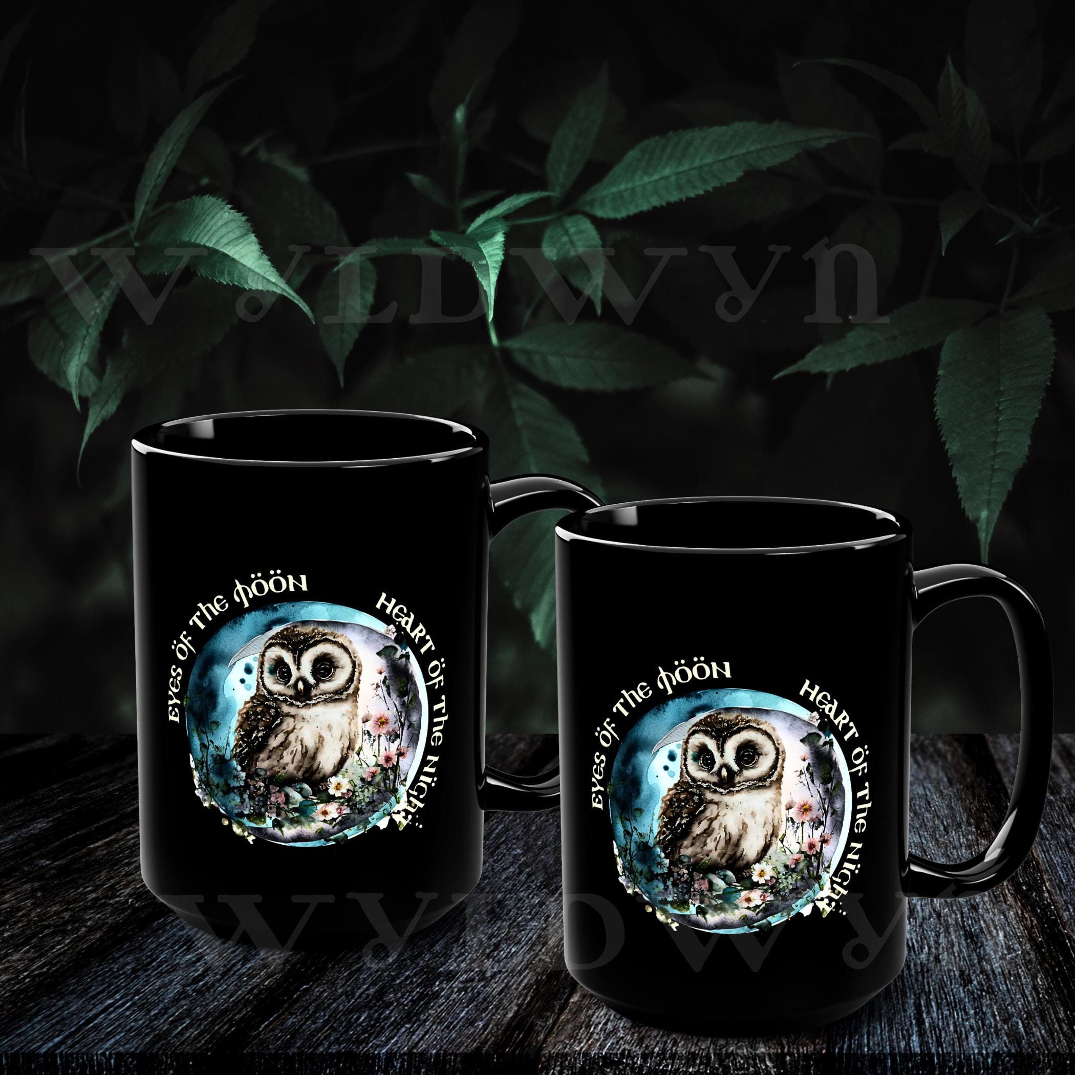 Mystic Owl Moon Mug: Black Ceramic Gothic Cottagecore Cup