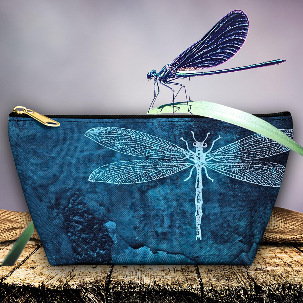 Dragonfly Accessory Pouch: Blue Insect Cosmetic Bag, Travel Organizer