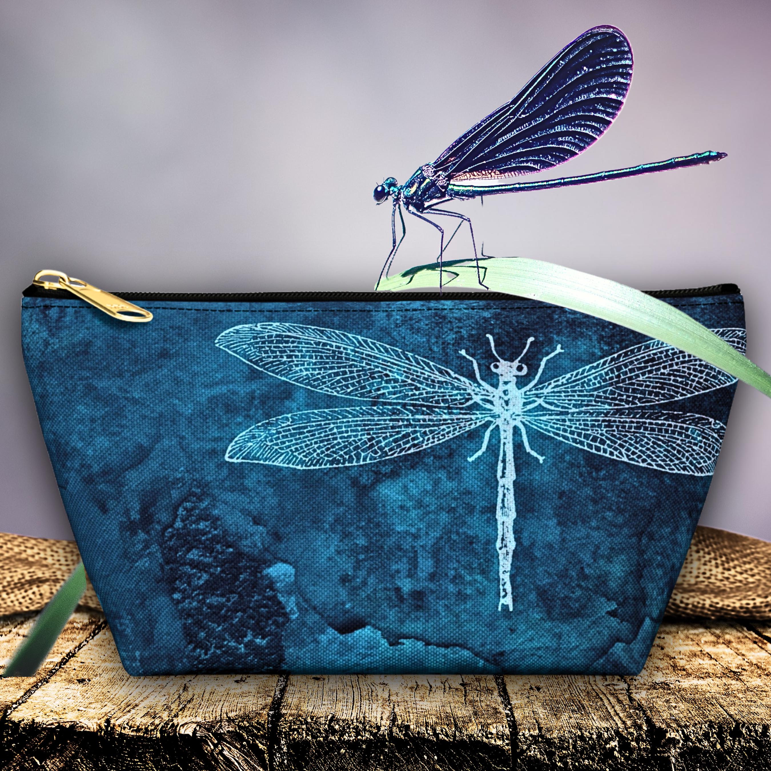 Dragonfly Accessory Pouch: Blue Insect Cosmetic Bag, Travel Organizer