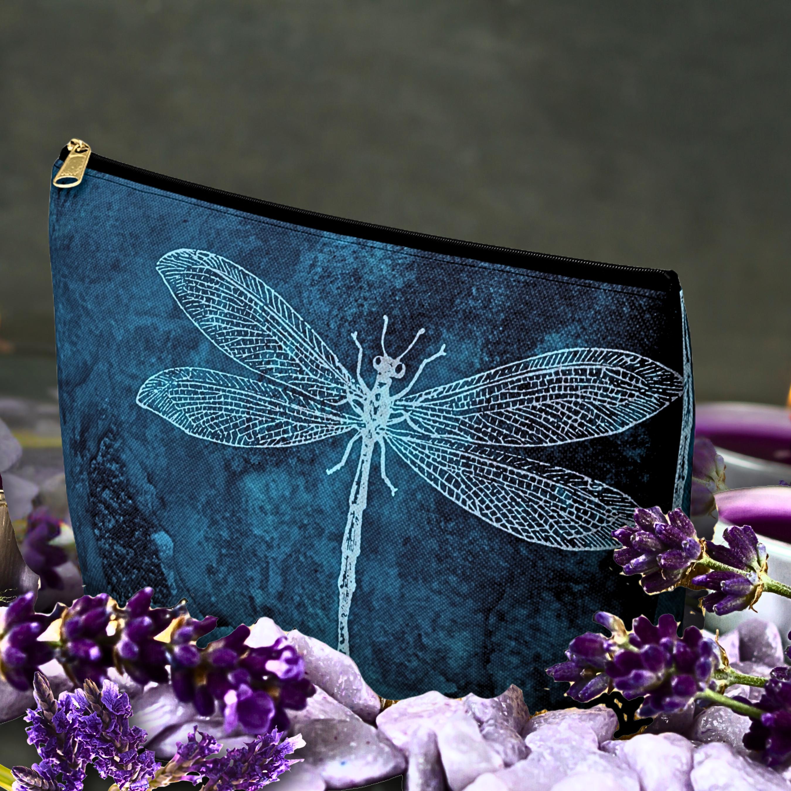 Dragonfly Accessory Pouch: Blue Insect Cosmetic Bag, Travel Organizer