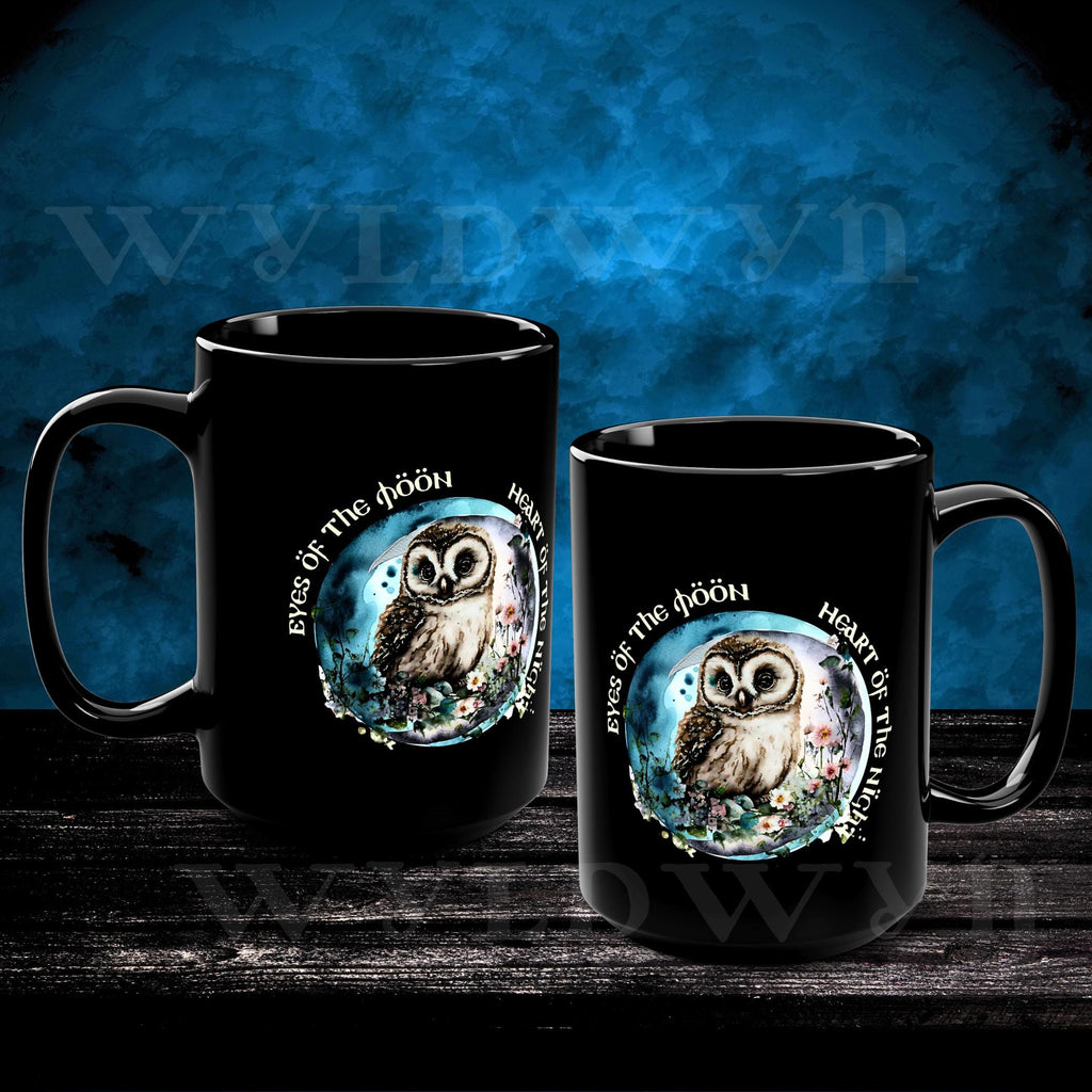 Mystic Owl Moon Mug: Black Ceramic Gothic Cottagecore Cup