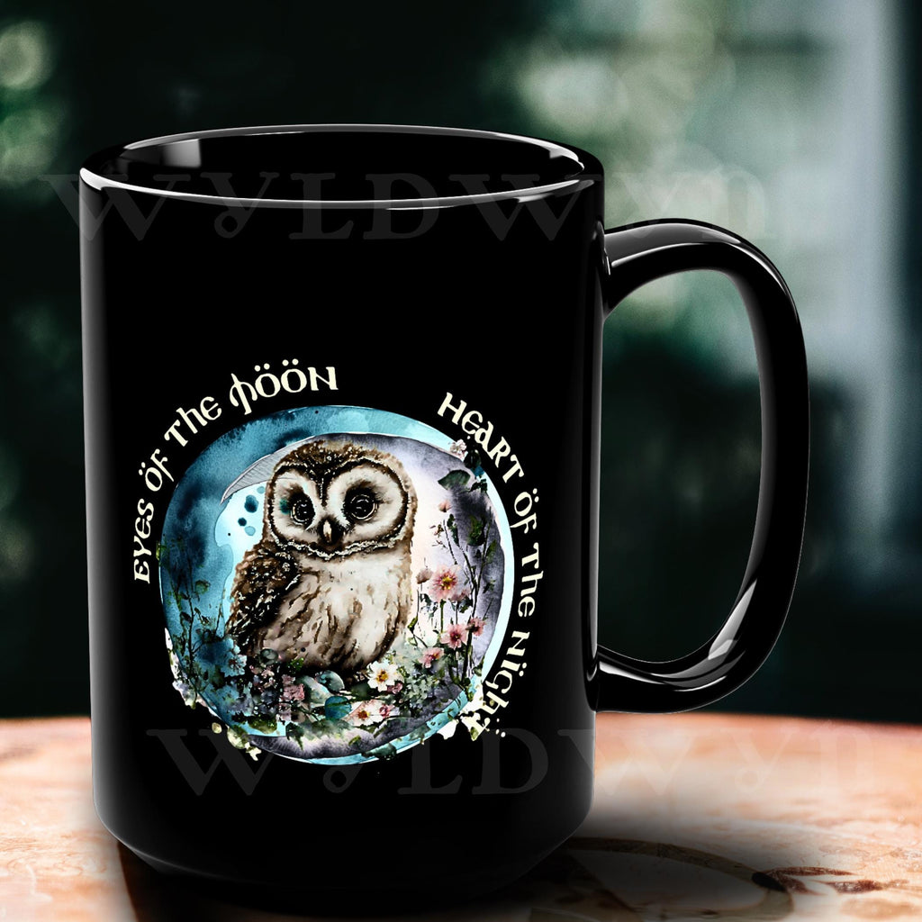 Mystic Owl Moon Mug: Black Ceramic Gothic Cottagecore Cup