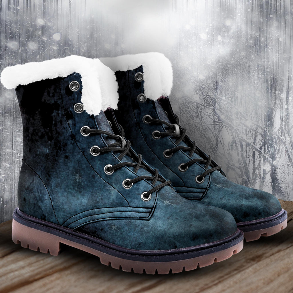 Moss Blue Faux Fur Waterproof Winter Unisex Chukka Boots with Nonslip Sole