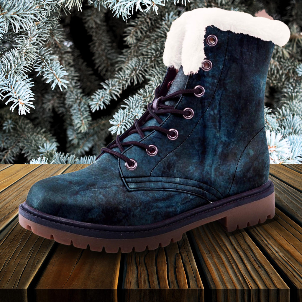 Moss Blue Faux Fur Waterproof Winter Unisex Chukka Boots with Nonslip Sole