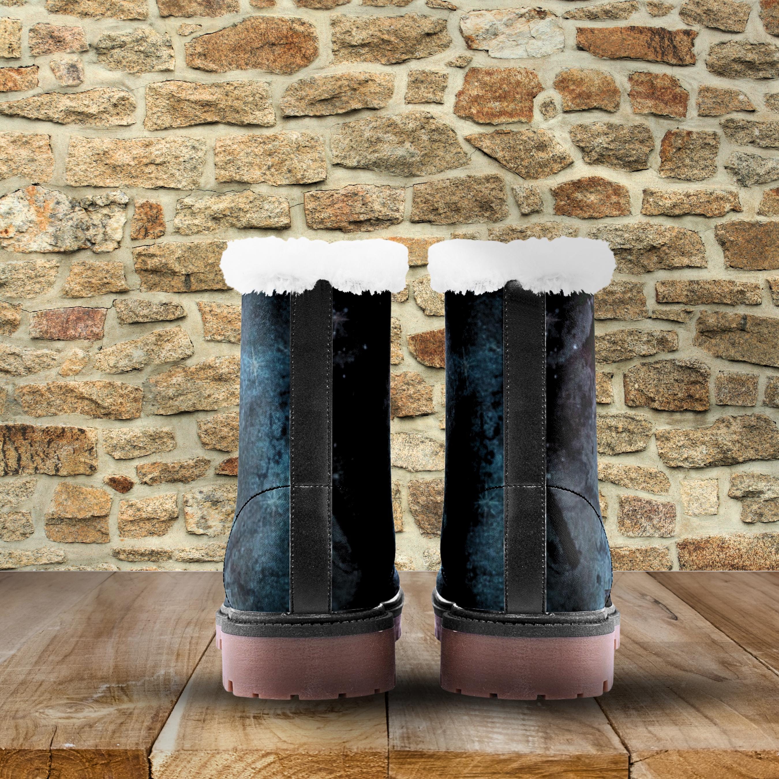 Moss Blue Faux Fur Waterproof Winter Unisex Chukka Boots with Nonslip Sole