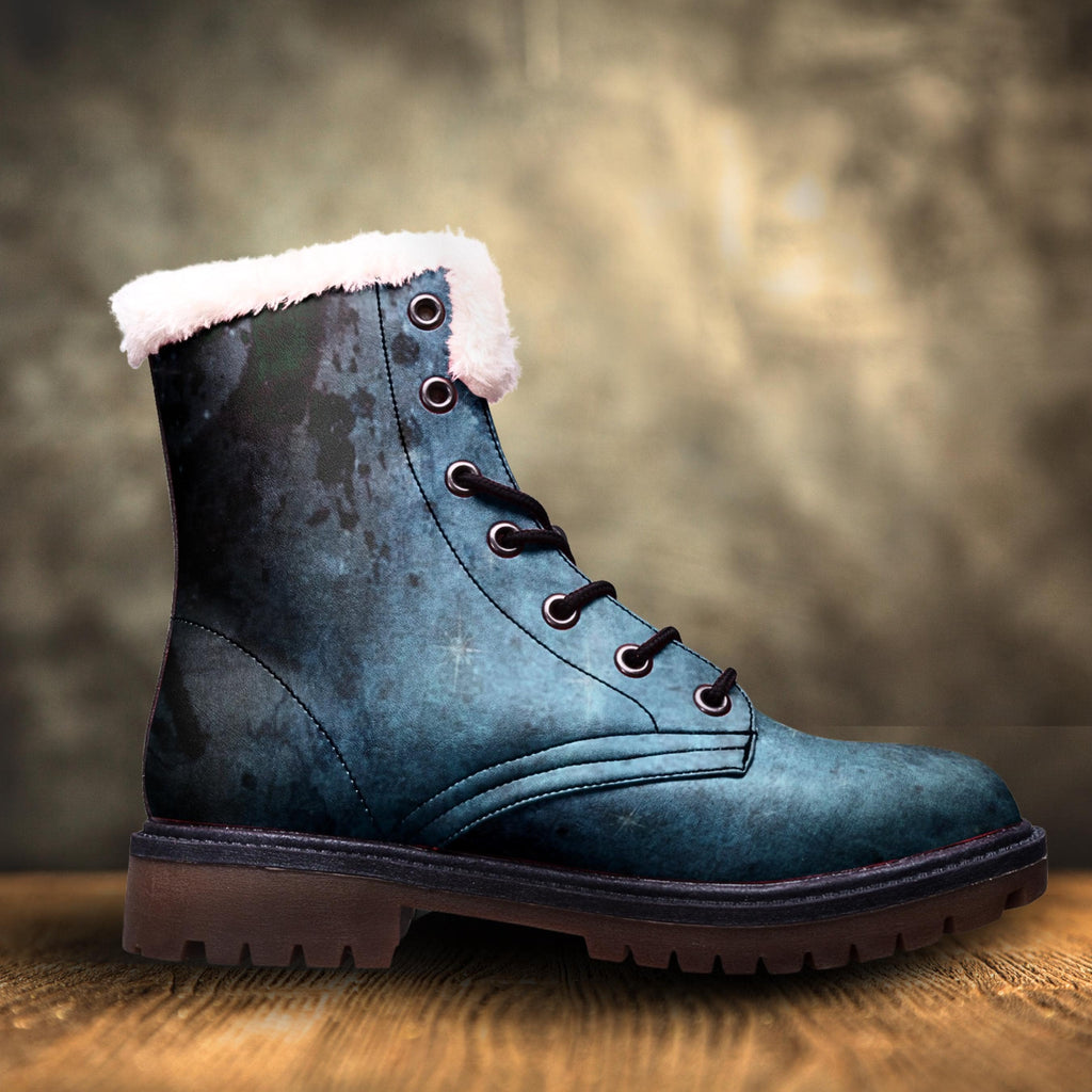 Moss Blue Faux Fur Waterproof Winter Unisex Chukka Boots with Nonslip Sole
