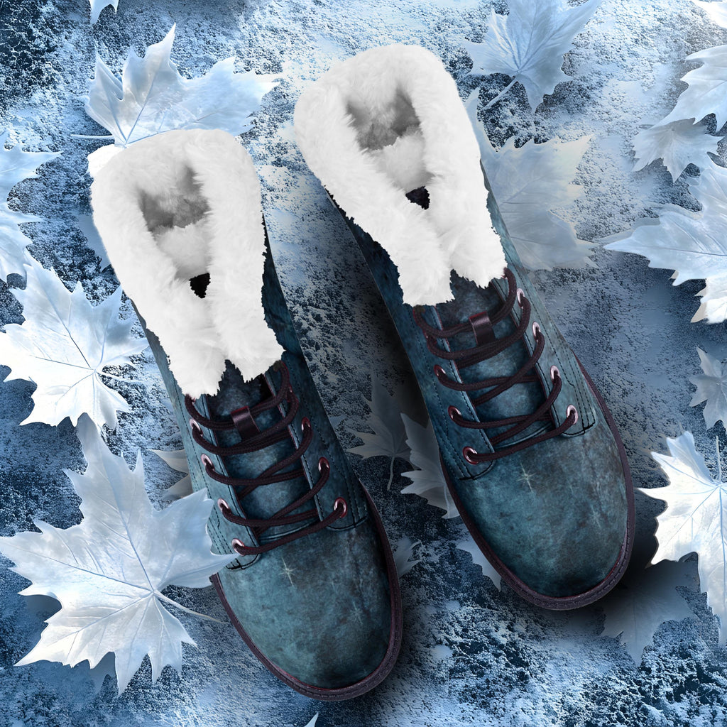 Moss Blue Faux Fur Waterproof Winter Unisex Chukka Boots with Nonslip Sole