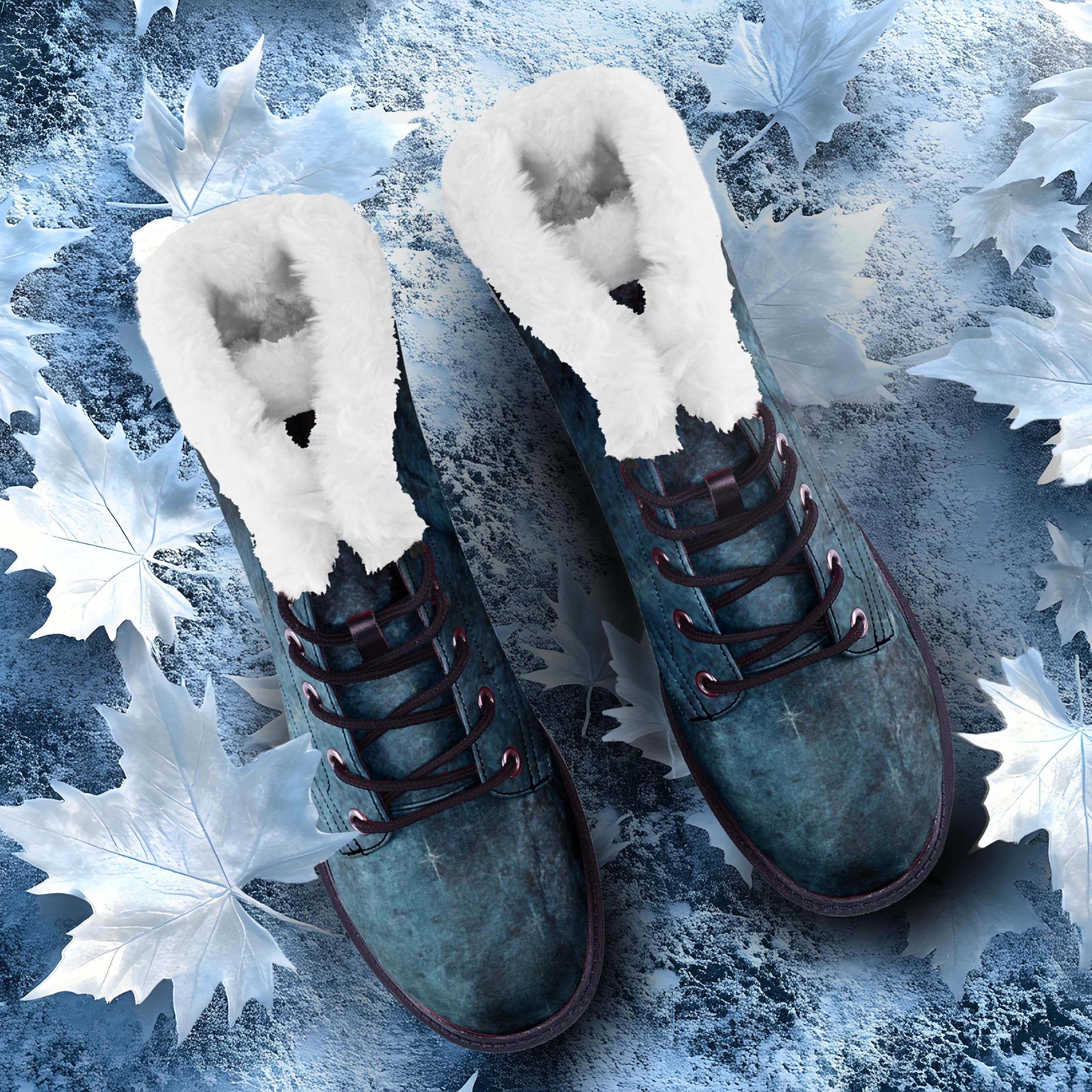 Moss Blue Faux Fur Waterproof Winter Unisex Chukka Boots with Nonslip Sole