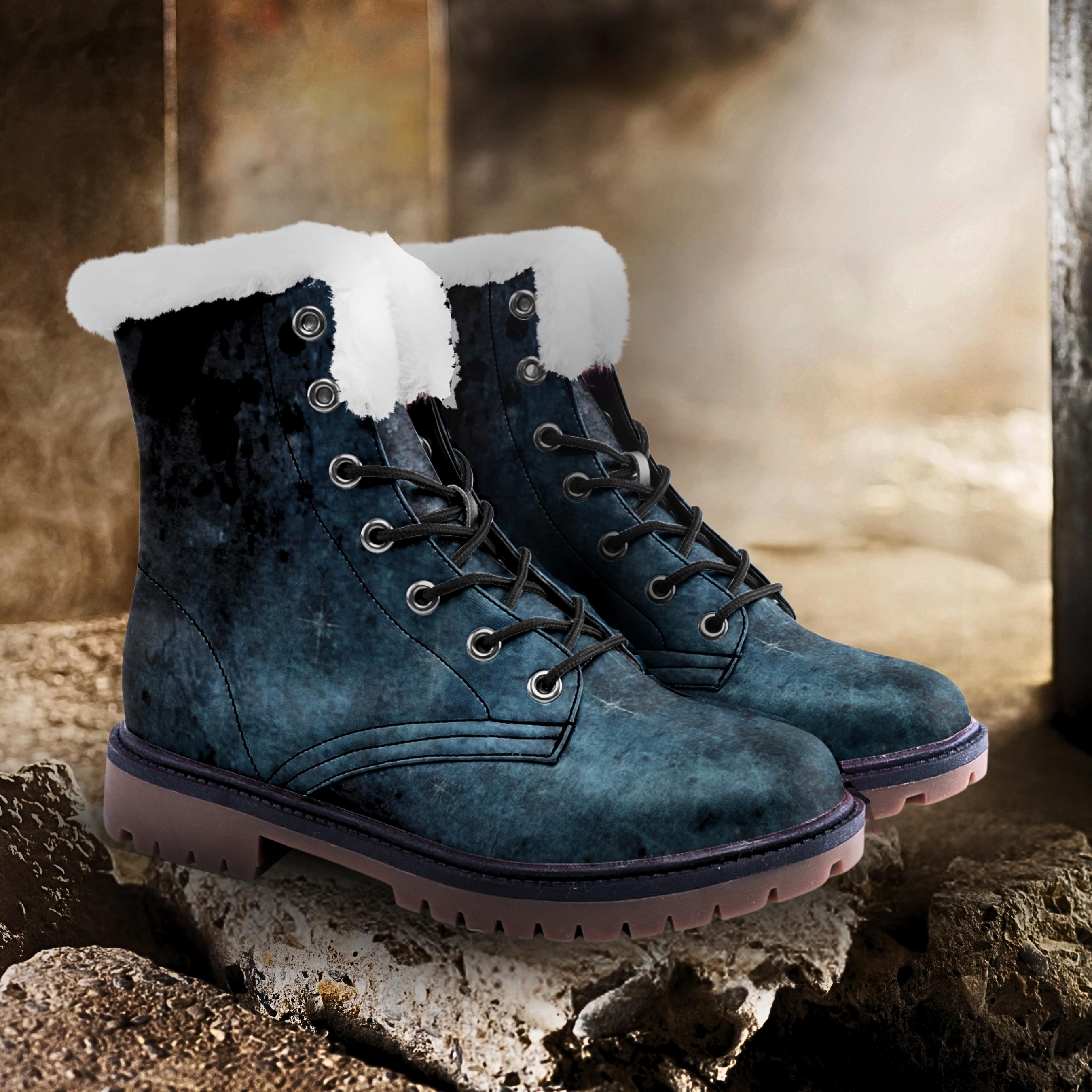 Moss Blue Faux Fur Waterproof Winter Unisex Chukka Boots with Nonslip Sole
