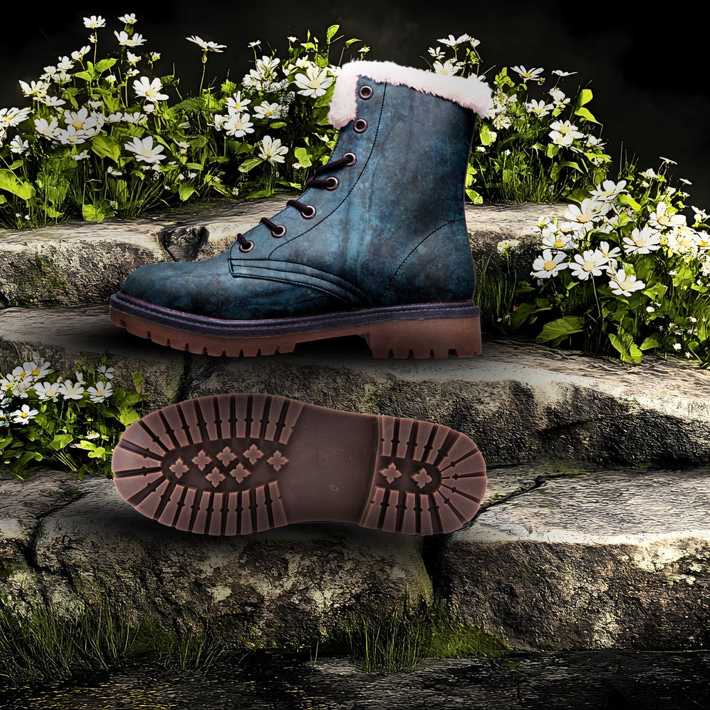 Moss Blue Faux Fur Waterproof Winter Unisex Chukka Boots with Nonslip Sole