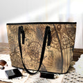 Vintage Compass Tote Bag | PU Leather Shoulder Bag | Old World Map Purse | Antique Nautical Handbag | Traveler Gift for Her