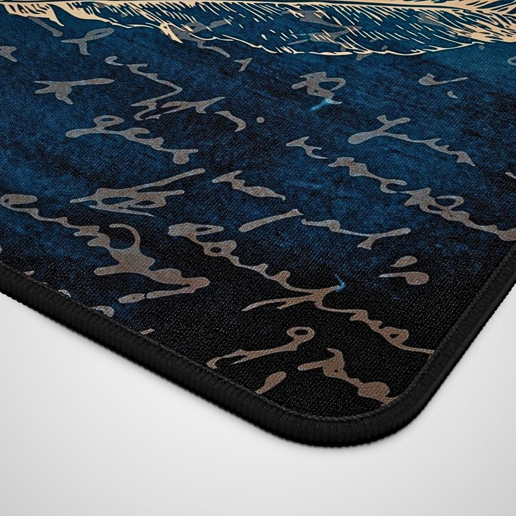 Vintage Manuscript Desk Mat | Dark Teal Neoprene Desk Pad | Feather Quill Mouse Pad | Large Gaming Mat | Writer's Desk Accessory