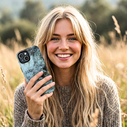 Abstract Teal Floral iPhone Case, MagSafe Compatible Phone Case, Dark Botanical iPhone 17 16 15 14 13 Case, Dual Layer Protective Case