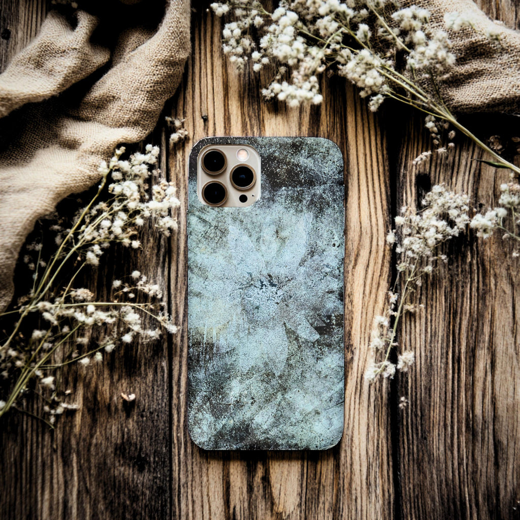 Abstract Teal Floral iPhone Case, MagSafe Compatible Phone Case, Dark Botanical iPhone 17 16 15 14 13 Case, Dual Layer Protective Case