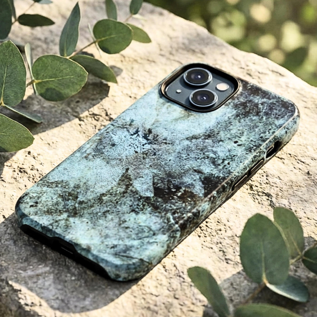 Abstract Teal Floral iPhone Case, MagSafe Compatible Phone Case, Dark Botanical iPhone 17 16 15 14 13 Case, Dual Layer Protective Case