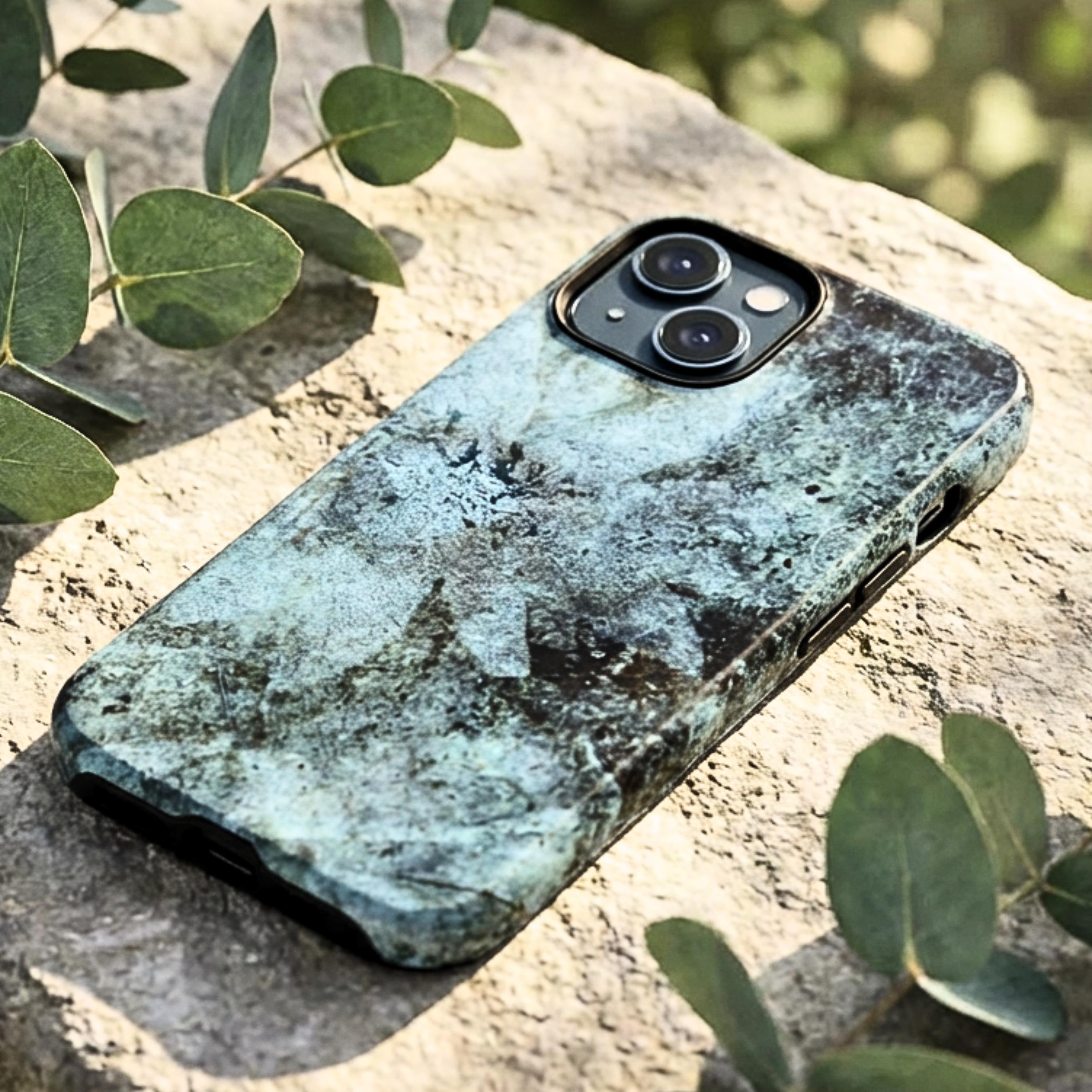 Abstract Teal Floral iPhone Case, MagSafe Compatible Phone Case, Dark Botanical iPhone 17 16 15 14 13 Case, Dual Layer Protective Case