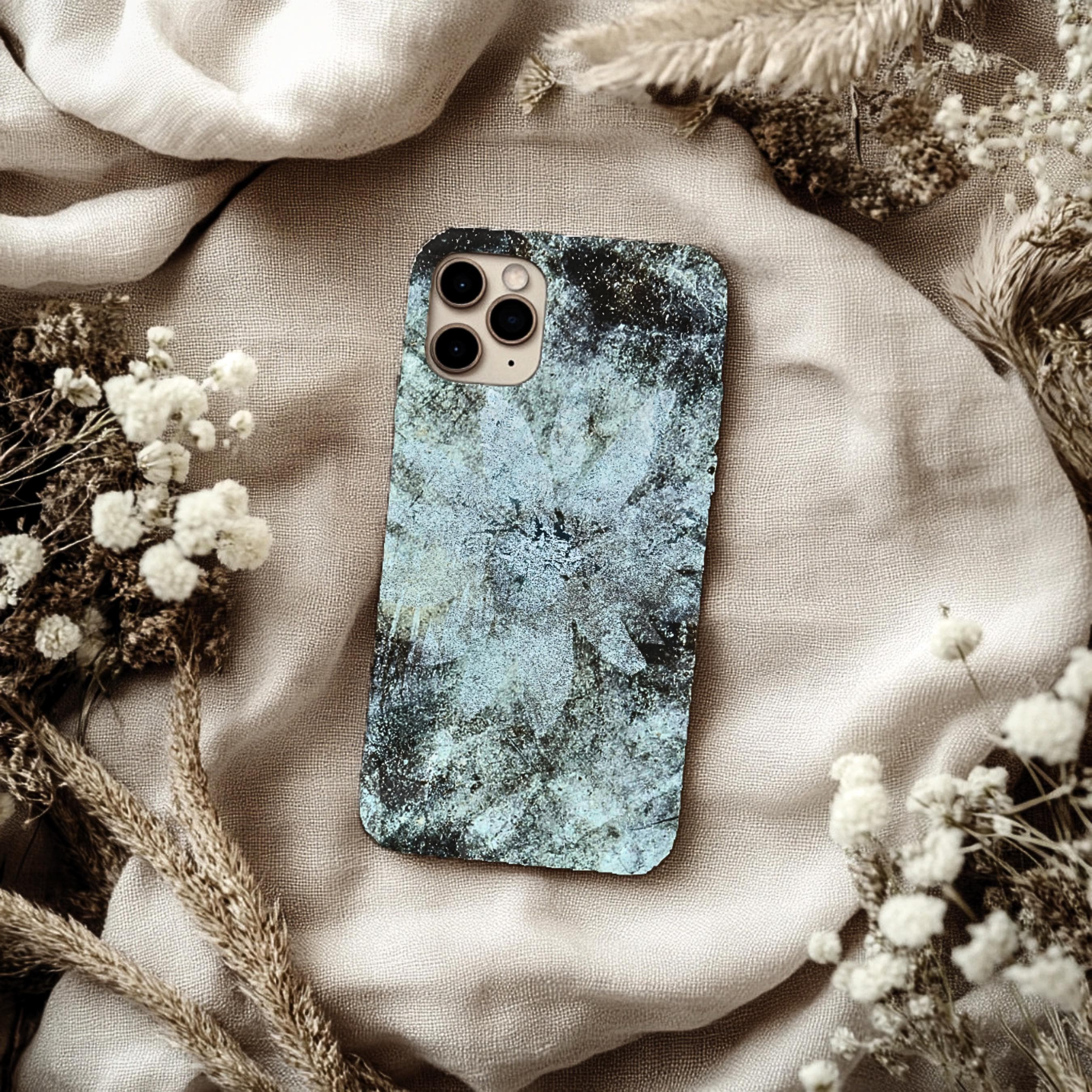 Abstract Teal Floral iPhone Case, MagSafe Compatible Phone Case, Dark Botanical iPhone 17 16 15 14 13 Case, Dual Layer Protective Case