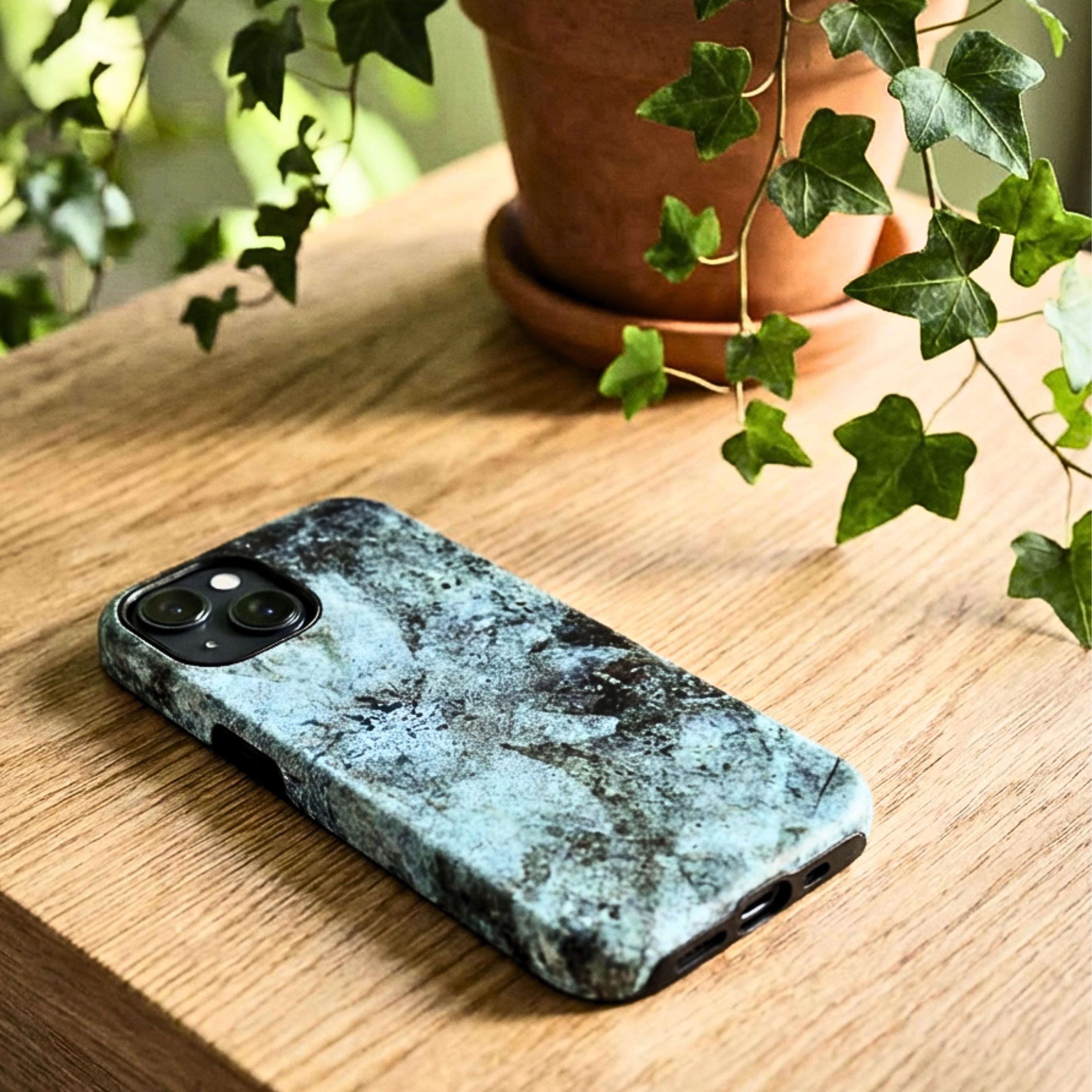 Abstract Teal Floral iPhone Case, MagSafe Compatible Phone Case, Dark Botanical iPhone 17 16 15 14 13 Case, Dual Layer Protective Case