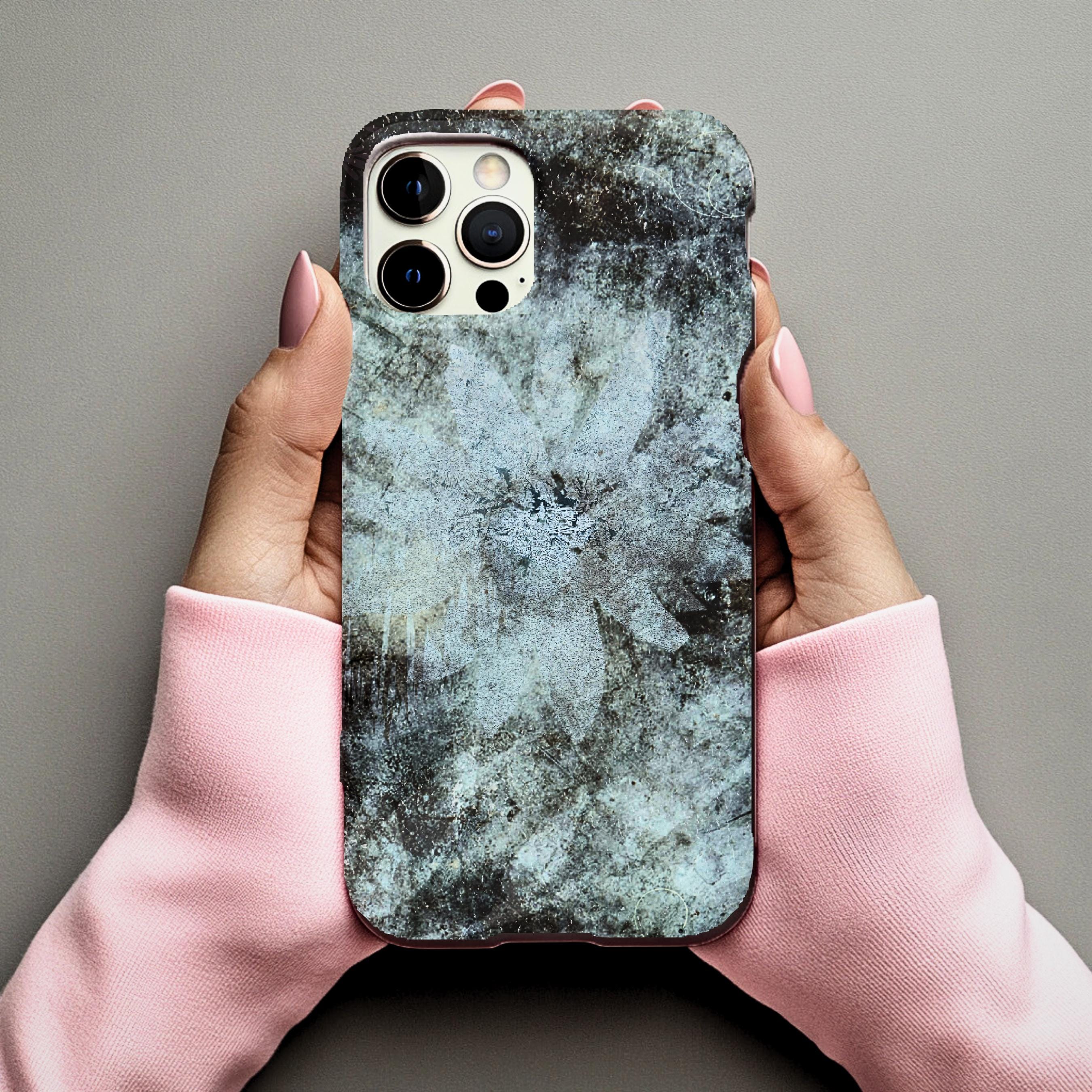Abstract Teal Floral iPhone Case, MagSafe Compatible Phone Case, Dark Botanical iPhone 17 16 15 14 13 Case, Dual Layer Protective Case