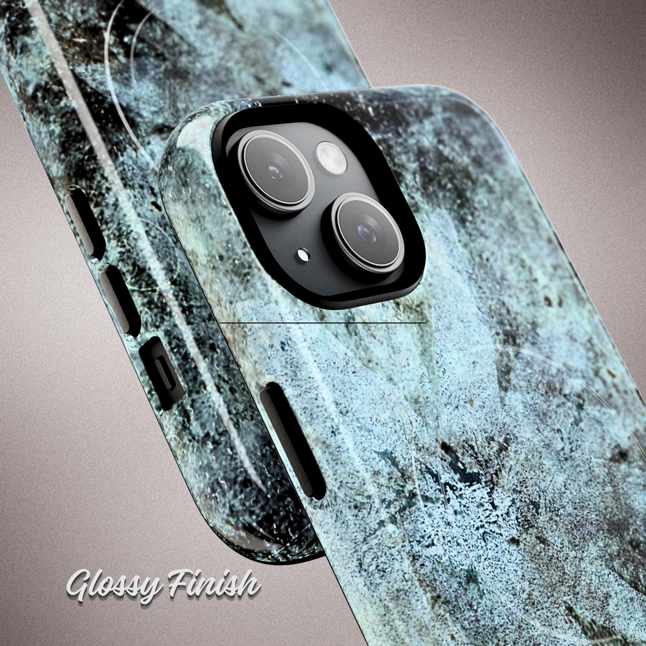 Abstract Teal Floral iPhone Case, MagSafe Compatible Phone Case, Dark Botanical iPhone 17 16 15 14 13 Case, Dual Layer Protective Case