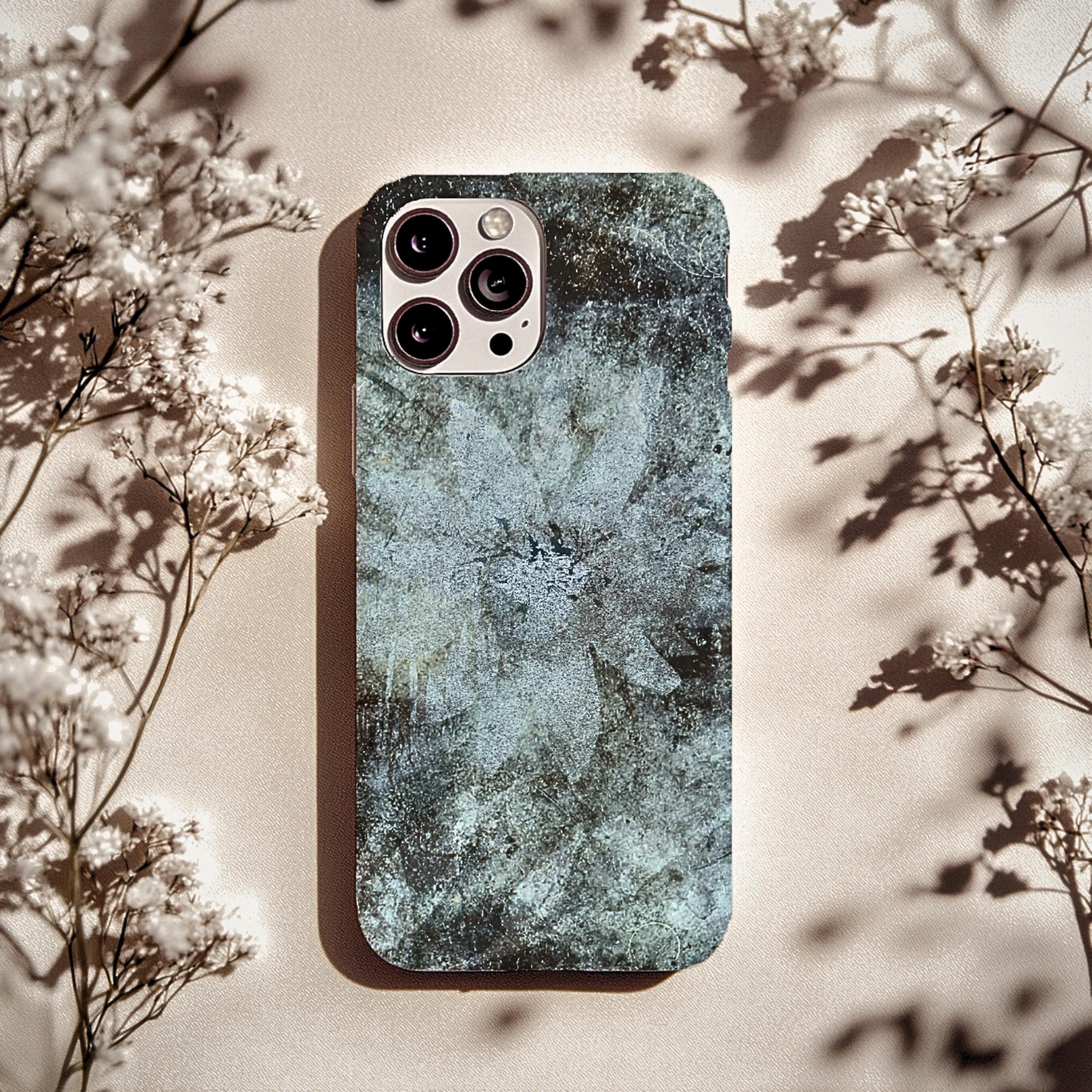 Abstract Teal Floral iPhone Case, MagSafe Compatible Phone Case, Dark Botanical iPhone 17 16 15 14 13 Case, Dual Layer Protective Case