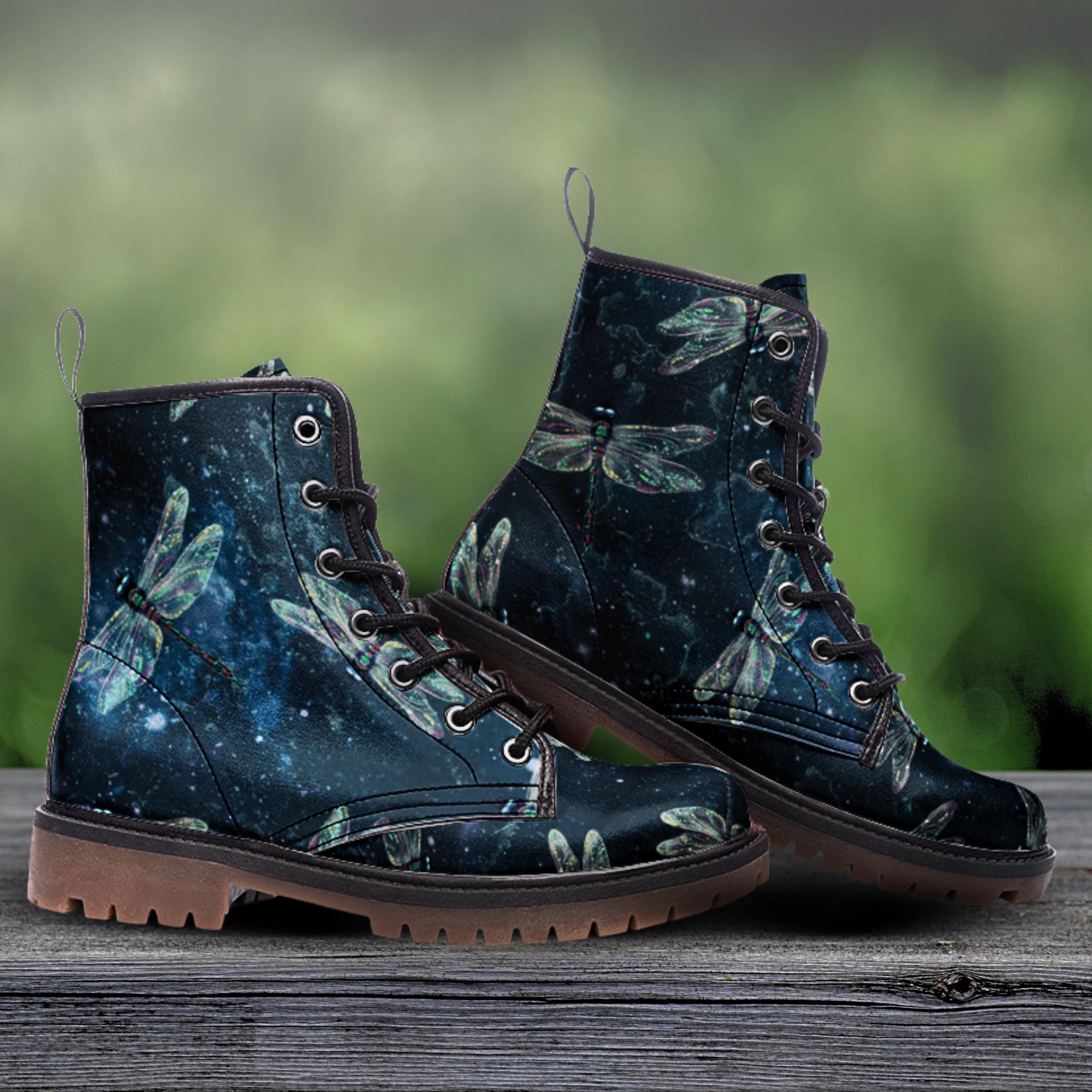 Diaphanous Dragonfly Boots — Indigo Dusk Wide Fit Lace-Up Boots